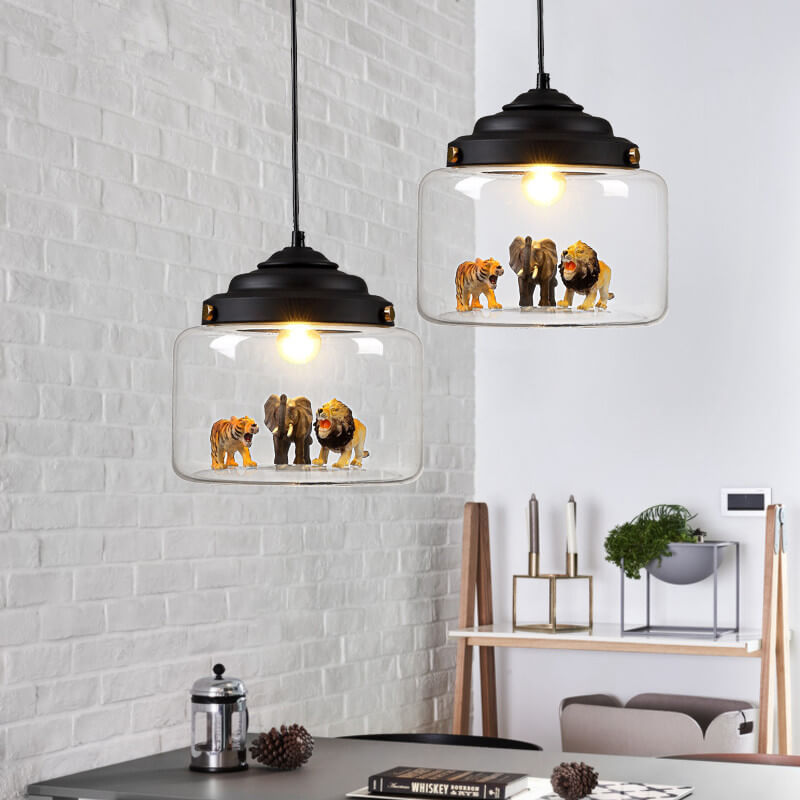Cartoon Animal Glass 1-Light Little Zoo Pendant Lights Cuvalon