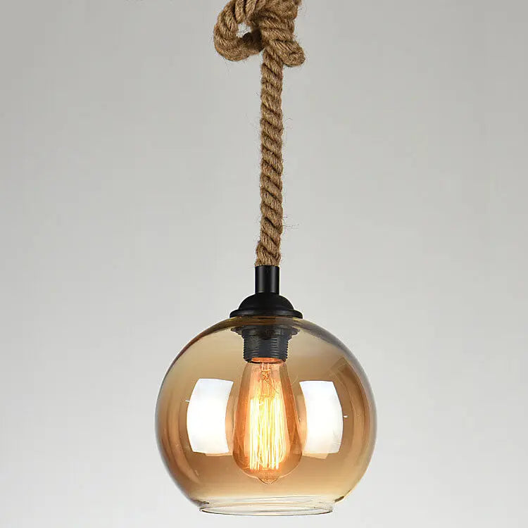 Retro Rope Hanging 1-Light Glass Globe Pendant Light Cuvalon