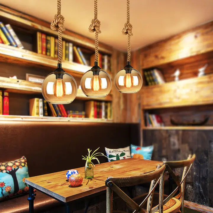 Retro Rope Hanging 1-Light Glass Globe Pendant Light Cuvalon