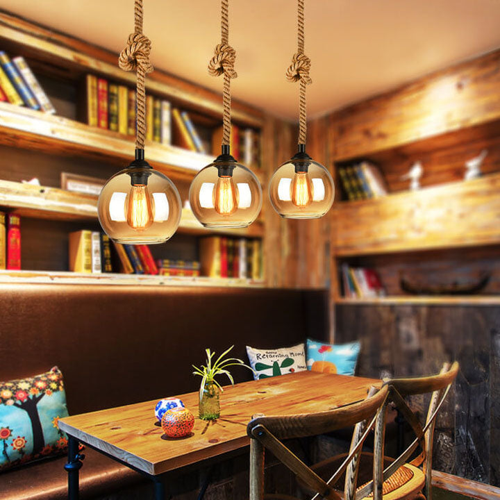 Retro Rope Hanging 1-Light Glass Globe Pendant Light Cuvalon