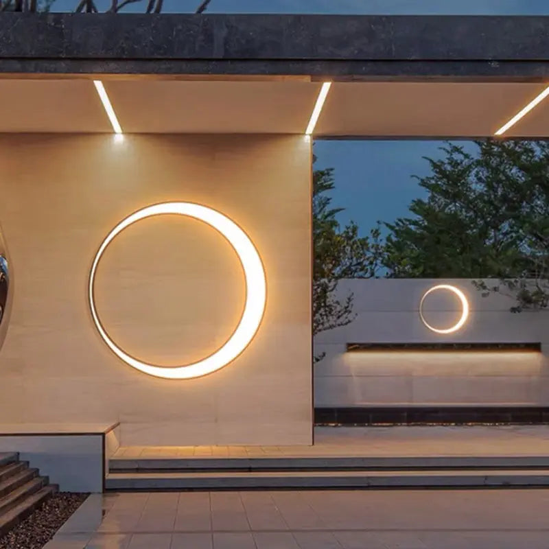 Modern Minimalist Crescent Circle Stainless Steel PC Waterproof LED Wall Sconce Lamp For Outdoor Patio Cuvalon