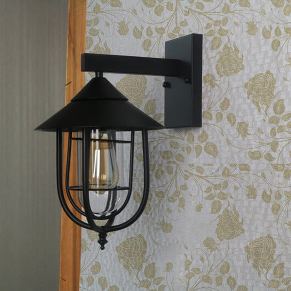 Vintage Industrial Iron Lantern Indoor Outdoor 1-Light Wall Sconce Lamp Cuvalon