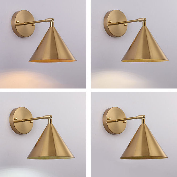 Modern Simple Iron Plated Brass Cone Round 1-Light Wall Sconce Lamp Cuvalon