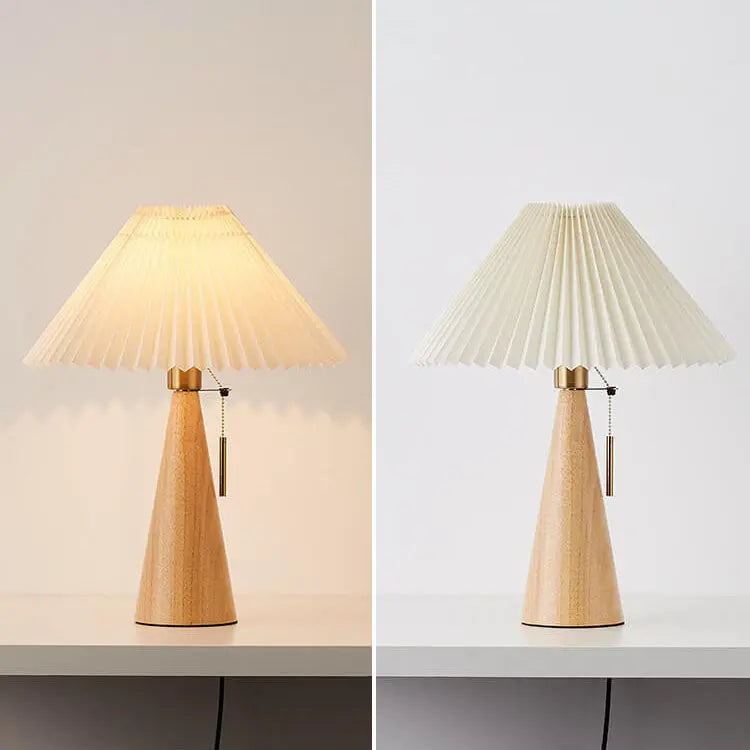 Japanese Minimalist Vintage Pleated Wooden Fabric LED Table Lamp Cuvalon