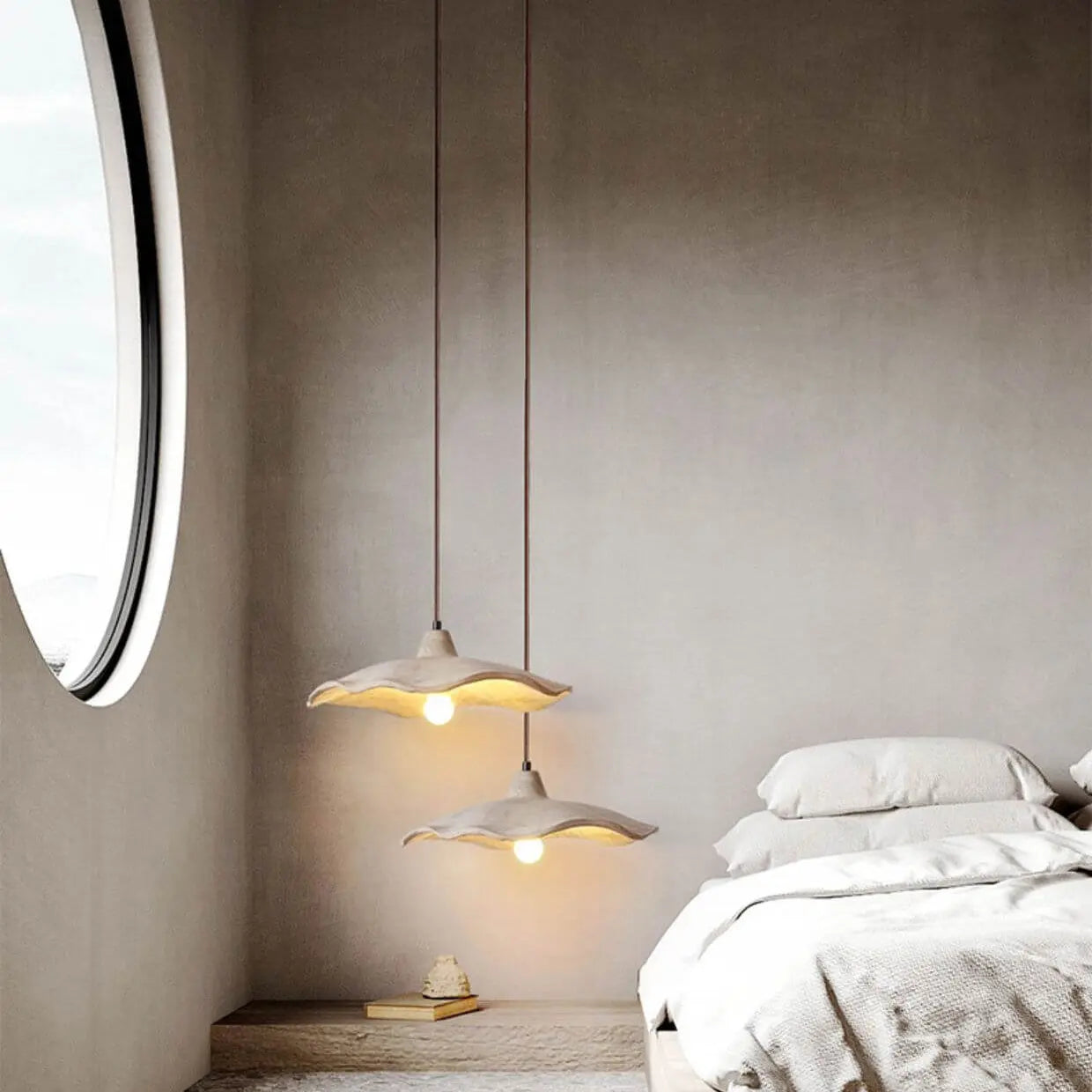 Japanese Vintage Flower Shape Lampshade Cement 1/2/3-Light Island Light Chandelier Cuvalon