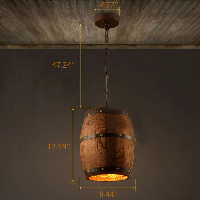 Vintage Wooden Wine Barrel 1-Light Single Barrel Pendant Light Cuvalon