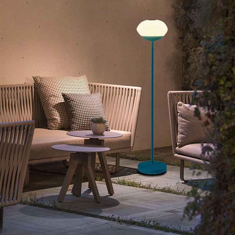 Solar Modern Minimalist Wrought Iron PE Oval LED Outdoor Standing Floor Lamp Cuvalon