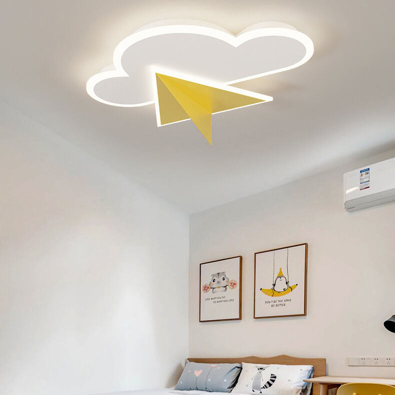 Creative Cartoon Clouds Airplane LED Kids Flush Mount Ceiling Light Cuvalon