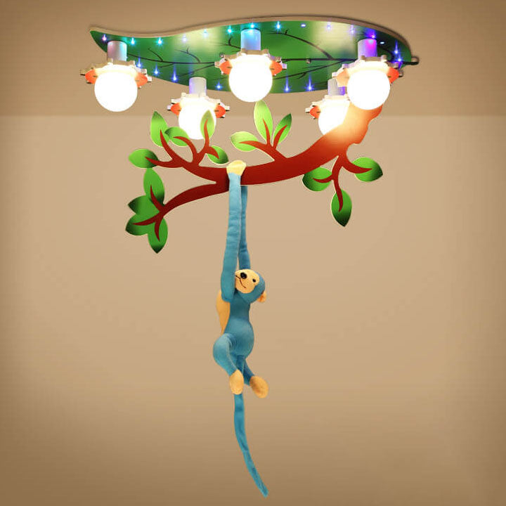 Contemporary Creative Kids Monkey Leaf Acrylic 5-Light Flush Mount Ceiling Light For Bedroom Cuvalon