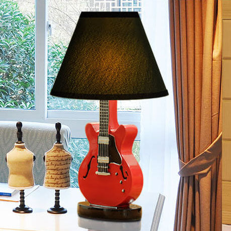 Cartoon Creative Fabric Shade Guitar 1-Light Table Lamp Cuvalon
