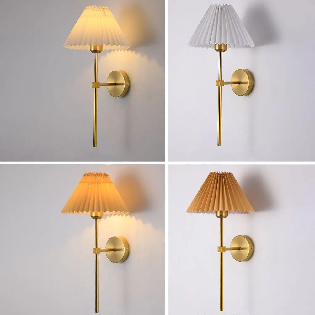 Vintage Pleated Fabric Shade Straight Arm 1-Light Wall Sconce Lamp Cuvalon