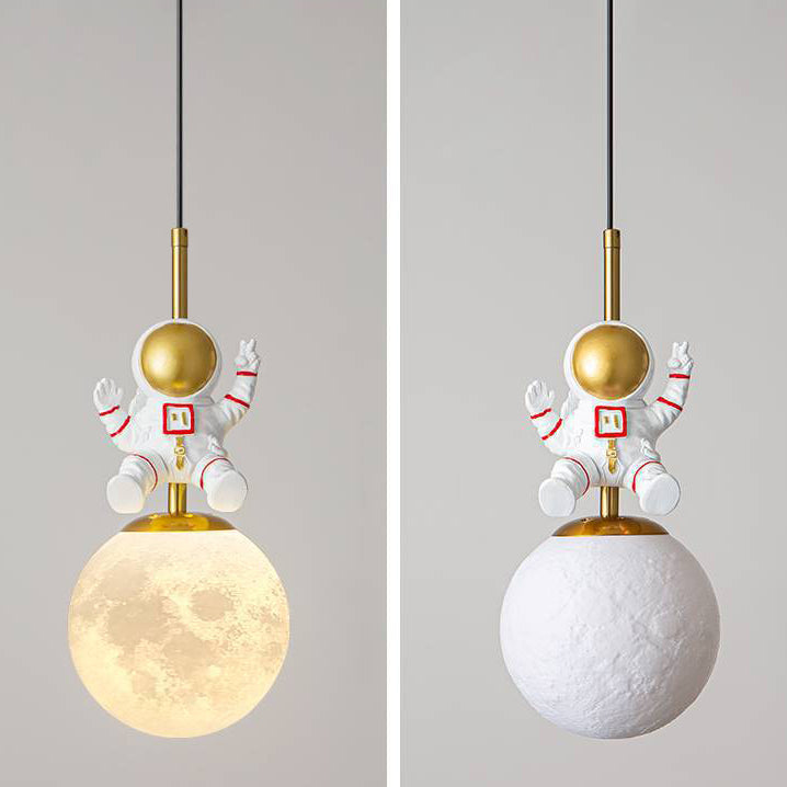 Contemporary Nordic Kids Orb Astronaut Iron Resin 1-Light Pendant Light For Bedroom Cuvalon