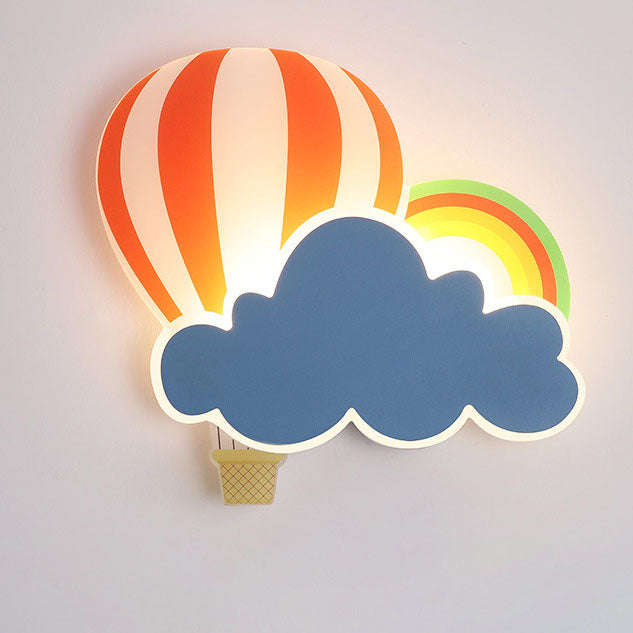 Contemporary Creative Kids Hot Air Balloon Clouds Iron Acrylic LED Wall Sconce Lamp For Bedroom Cuvalon