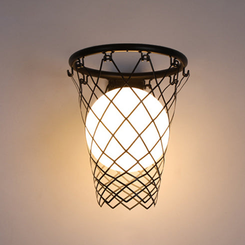 Modern Art Deco Kids Iron Glass Basketball Hoop 1-Light Wall Sconce Lamp For Bedroom Cuvalon