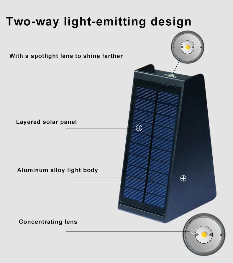 Simple Solar Trapezoid Outdoor Waterproof Up and Down Lights LED Wall Sconce Lamp Cuvalon
