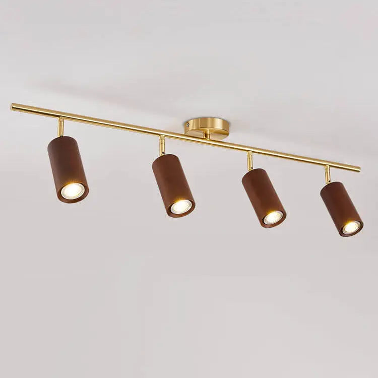 Nordic Minimalist Walnut Wood Spotlight Linear Track 1/2/3/4 Light LED Semi-Flush Mount Ceiling Light Cuvalon