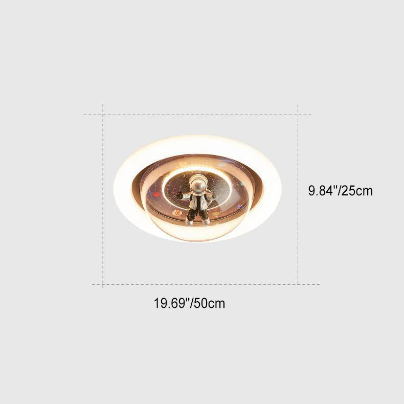 Contemporary Creative Cartoon Planet Resin Astronaut Acrylic Round Shade LED Kids Flush Mount Ceiling Light For Bedroom Cuvalon