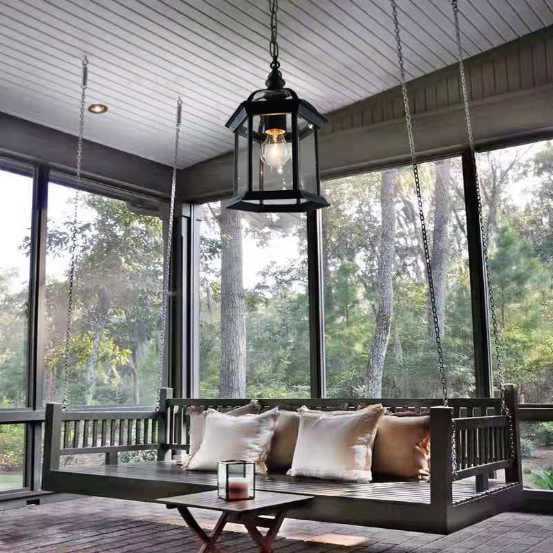 Modern Minimalist Hexagonal Column Aluminum Glass 1-Light Outdoor Pendant Light For Garden Cuvalon