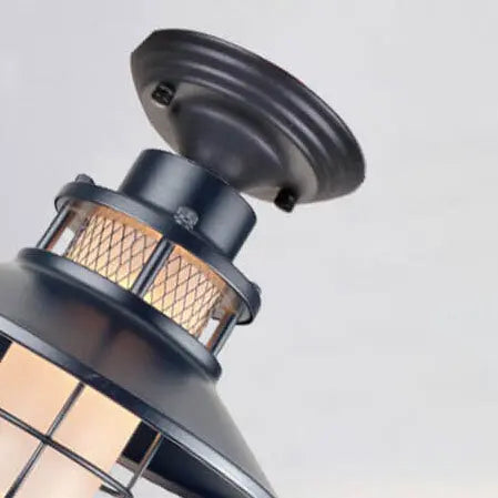 Outdoor Waterproof Iron Frosted Glass 1-Light Semi-Flush Mount Ceiling Light Cuvalon
