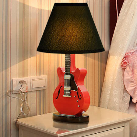 Cartoon Creative Fabric Shade Guitar 1-Light Table Lamp Cuvalon