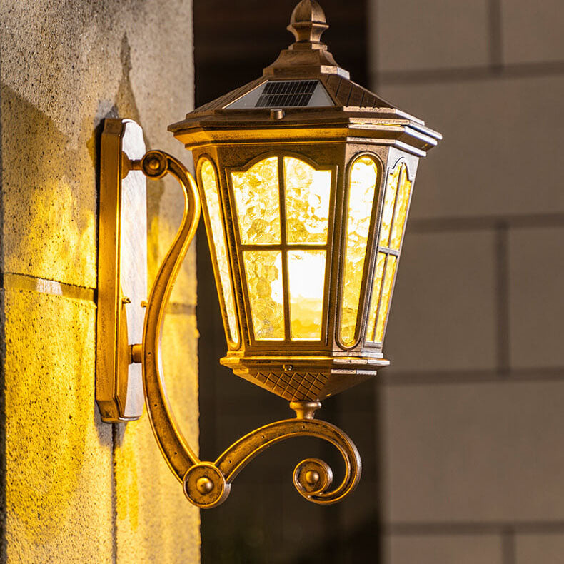 European Solar Outdoor Lantern Aluminum Glass Waterproof 1-Light Wall Sconce Lamp Cuvalon
