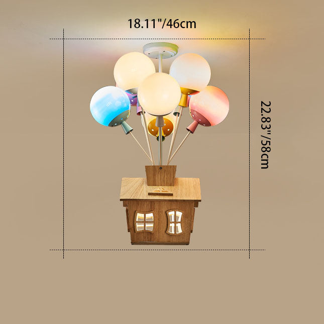 Contemporary Creative Colorful Acrylic Balloon Log Cabin 7/9-Light Kids Semi-Flush Mount Ceiling Light For Bedroom Cuvalon