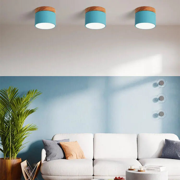 Scandinavian Macaroon Solid Color Log LED Flush Mount Ceiling Light Cuvalon