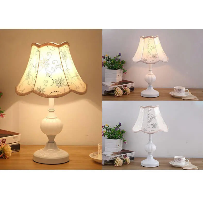Nordic Vintage Floral Glass Fabric 1-Light Table Lamp Cuvalon