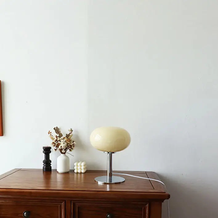 Nordic Vintage Cream Round Glass 1-Light Table Lamp Cuvalon