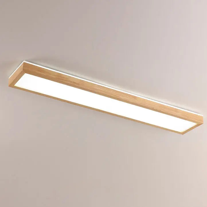 Japanese Minimalist Log Rectangular Walnut LED Flush Mount Ceiling Light Cuvalon