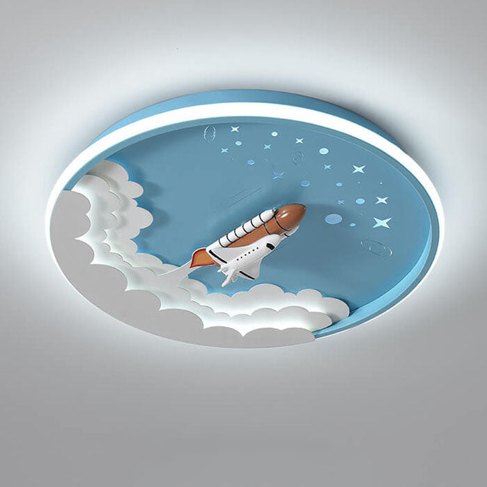 Modern Creative Cartoon Rocket Round LED Kids Flush Mount Ceiling Light Cuvalon