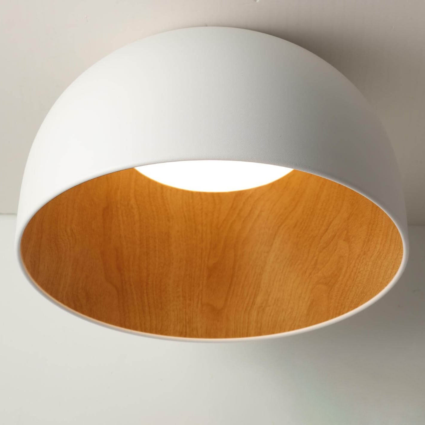 Minimalist Wooden Bowl Iron LED Flush Mount Ceiling Light Cuvalon