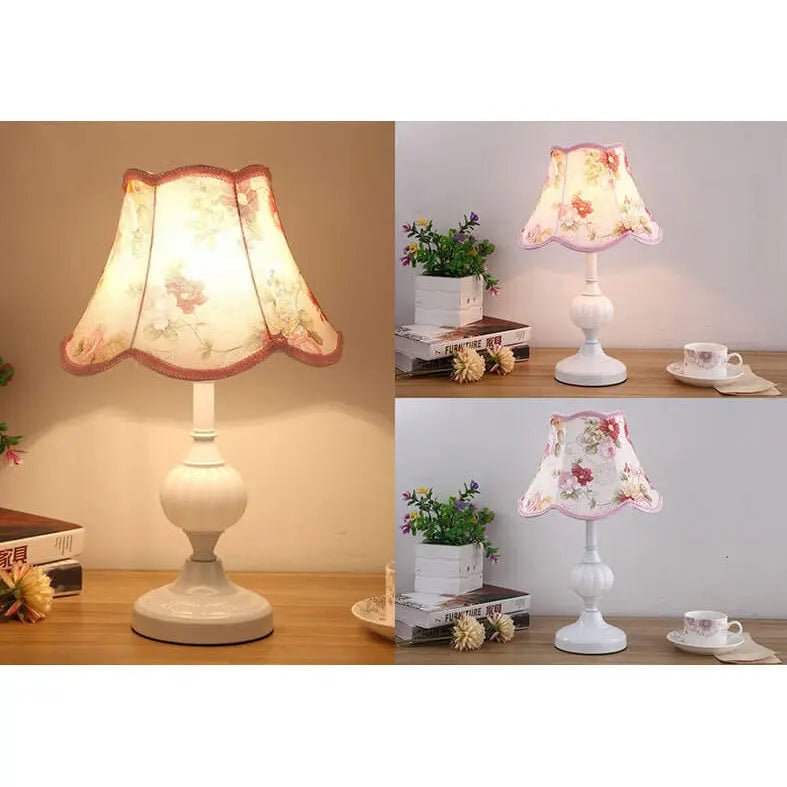 Nordic Vintage Floral Glass Fabric 1-Light Table Lamp Cuvalon