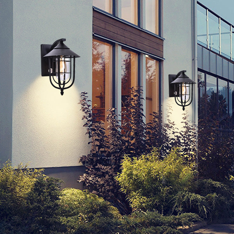 Contemporary Industrial Human Sensing Iron Glass 1-Light Outdoor Wall Sconce Lamp For Garden Cuvalon