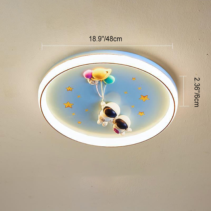 Contemporary Creative Cartoon Planet Resin Astronaut Acrylic Round Shade LED Kids Flush Mount Ceiling Light For Bedroom Cuvalon