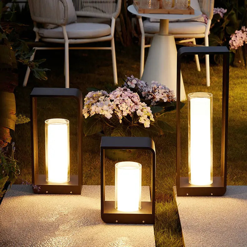 Modern Minimalist Square Frame Stainless Steel Acrylic LED Waterproof Lawn Landscape Light For Outdoor Patio Cuvalon
