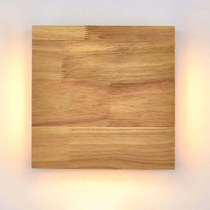 Japanese Wabi-sabi Log Wood Rectangular LED Wall Sconce Lamp Cuvalon