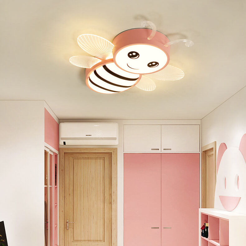 Contemporary Creative Kids Bee Iron Acrylic LED Flush Mount Ceiling Light For Bedroom Cuvalon