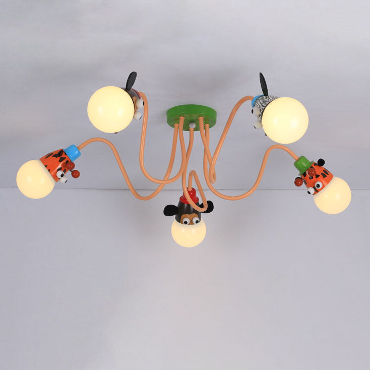 Cartoon Creative Animal Light Head 3/4/5 Light Kids Semi-Flush Mount Ceiling Light Cuvalon