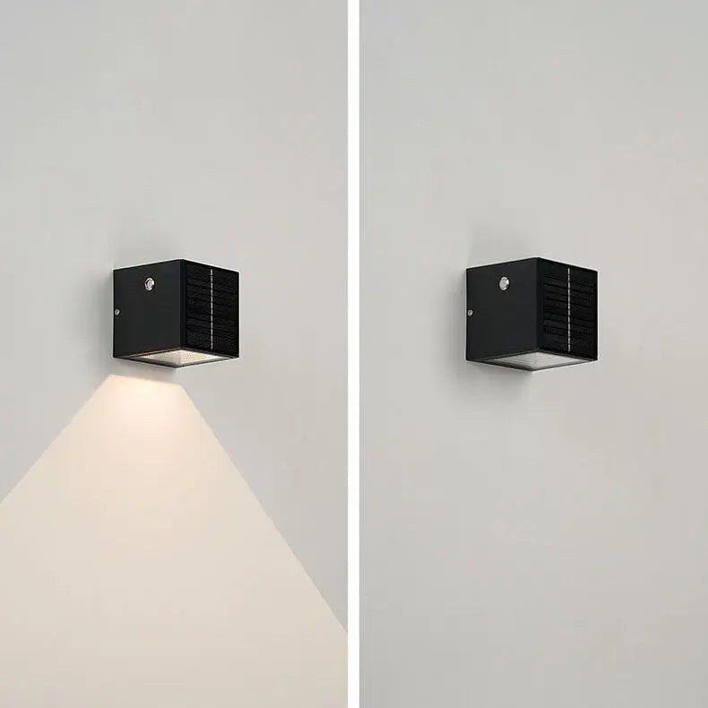 Modern Solar Black Rectangular Die-Cast Aluminum Solar LED Outdoor Wall Light Cuvalon