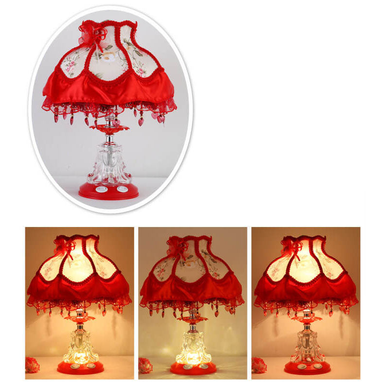 European Style Wedding Fabric Glass 1-Light Table Lamp Cuvalon