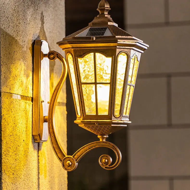 European Solar Outdoor Lantern Aluminum Glass Waterproof 1-Light Wall Sconce Lamp Cuvalon