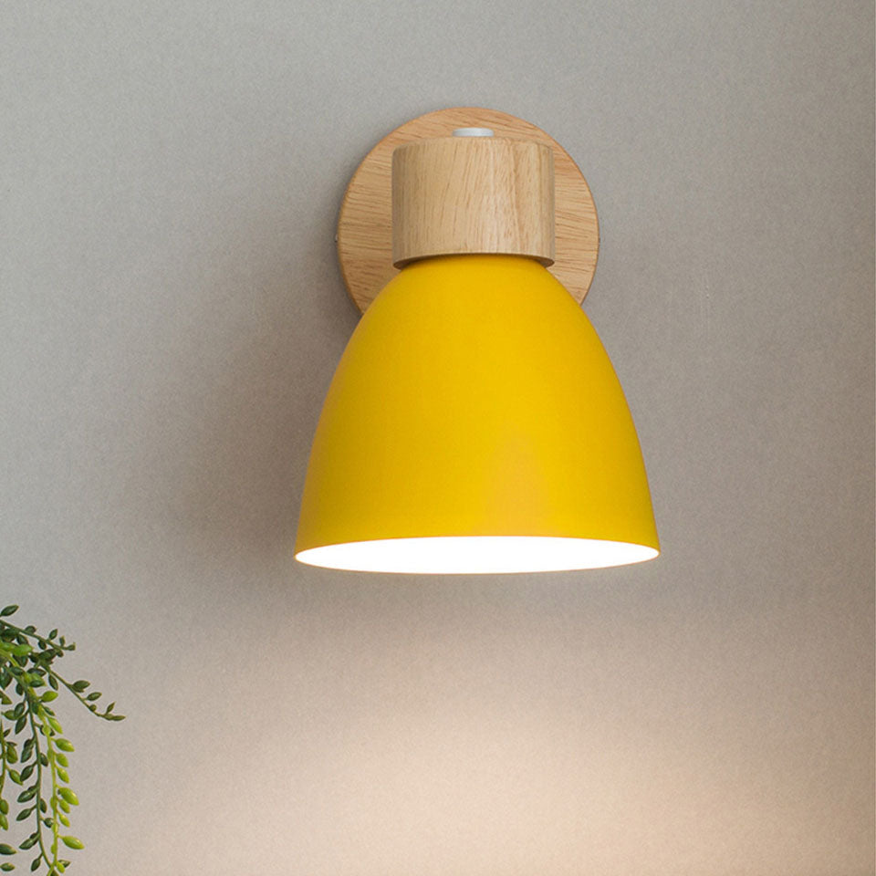 Modern Minimalist Solid Color Macaron Iron Wood 1-Light Wall Sconce Lamp Cuvalon