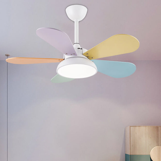 Simple Colorful Round Fan Leaf Kids Downrods Ceiling Fan Light Cuvalon