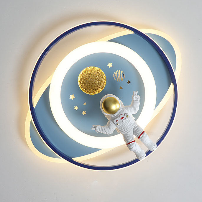 Modern Creative Kids Iron Cartoon Astronaut Rocket LED Flush Mount Ceiling Light Cuvalon
