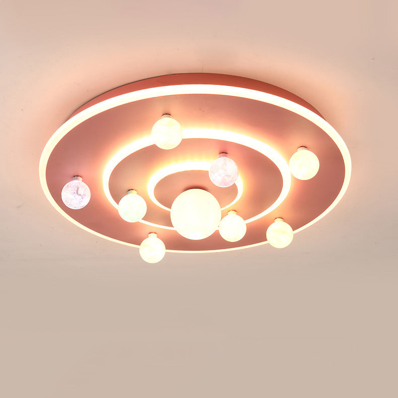 Contemporary Creative Kids Round Planet Iron Acrylic LED Flush Mount Ceiling Light For Bedroom Cuvalon