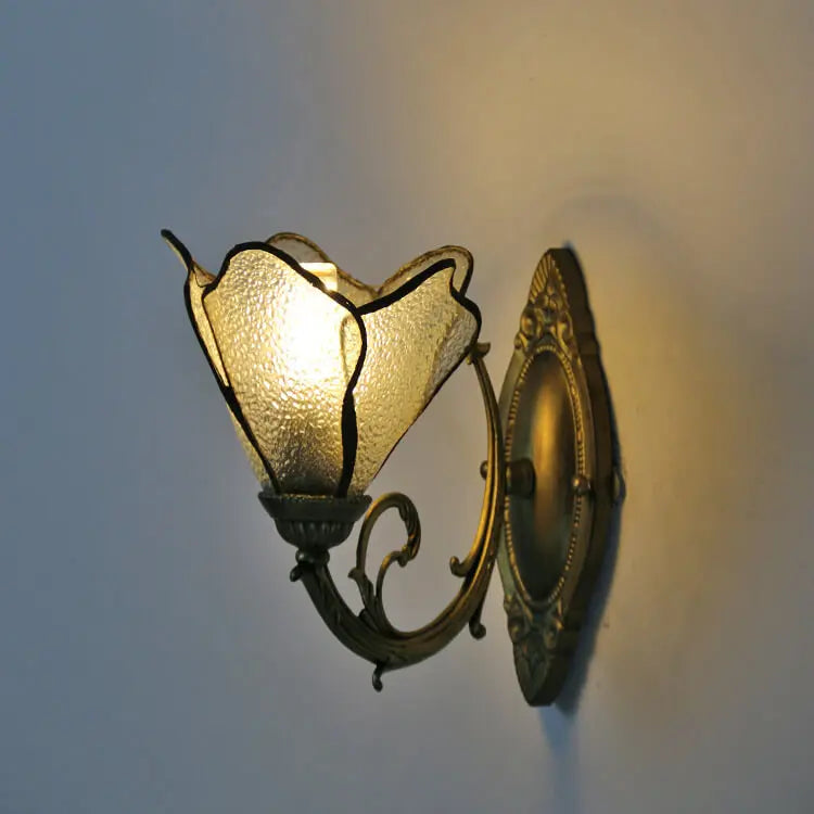 Vintage Tiffany Petals Stained Glass 1-Light Wall Sconce Lamp Cuvalon