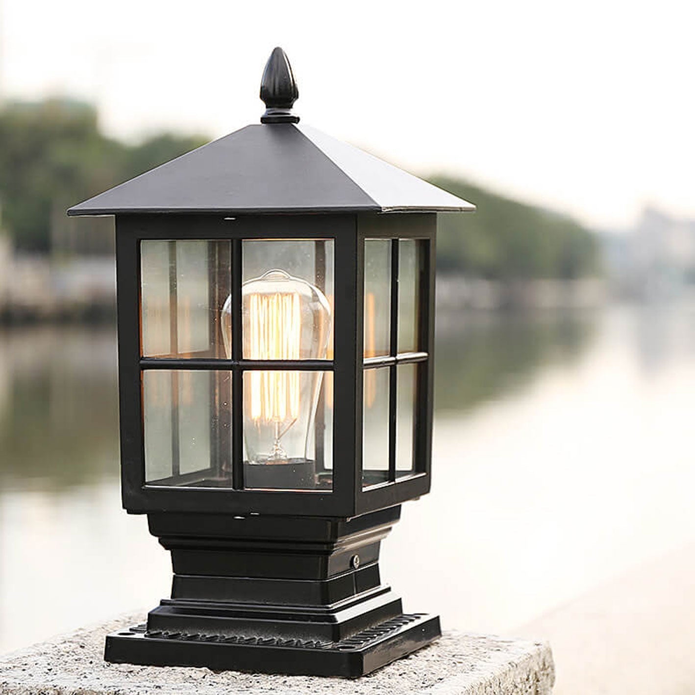 European Outdoor Column Lantern Waterproof  Rustproof 1-Light Patio Light Cuvalon