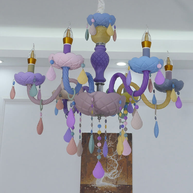 Modern Children's Princess Macaroon Candelabra Crystal Glass 5/6/8/10/12/15 Light Chandelier Cuvalon
