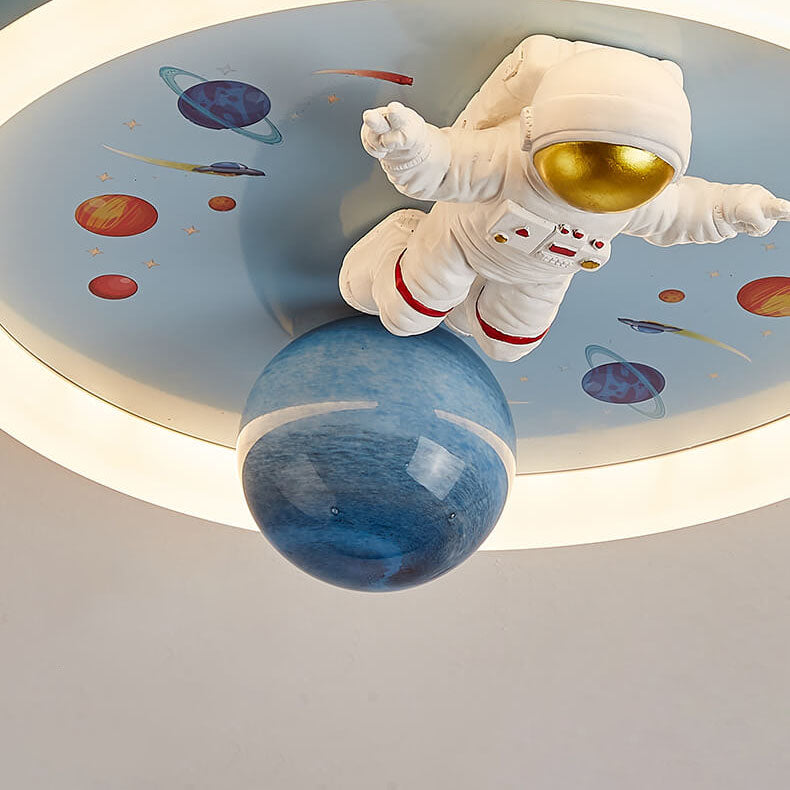 Childlike Cartoon Resin Astronaut Round Acrylic LED Flush Mount Ceiling Light Cuvalon